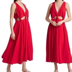FARM Rio Red Cutout Midi Dress